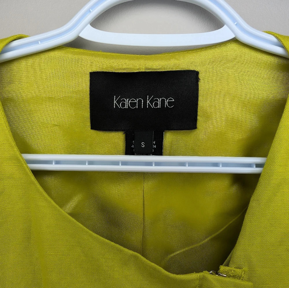 NWT KAREN KANE Jacket Blazer Zip-Front Women Lime Green linen Pocket Lined Small - Picture 4 of 11